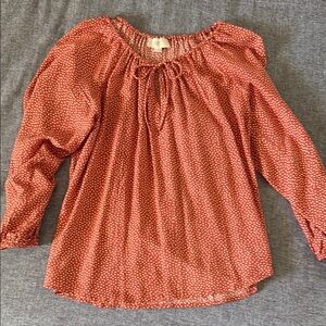 LOFT Orange 3/4 Sleeve Tie Front Blouse